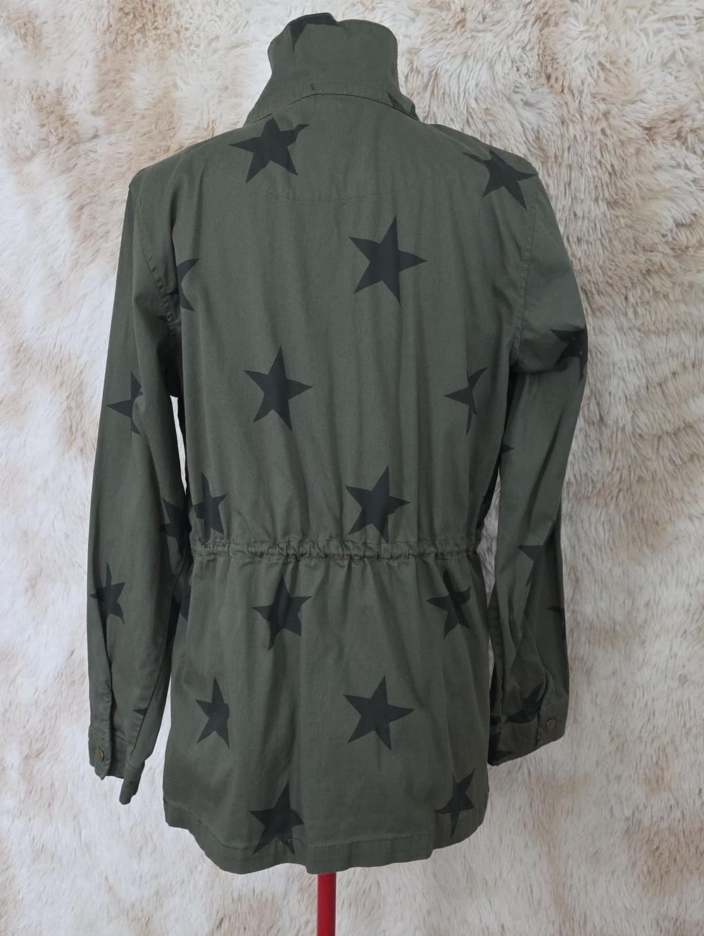 Knox Rose Olive Green Star Print Utility Jacket Women's Large Military Cargo Ano - Picture 11 of 13